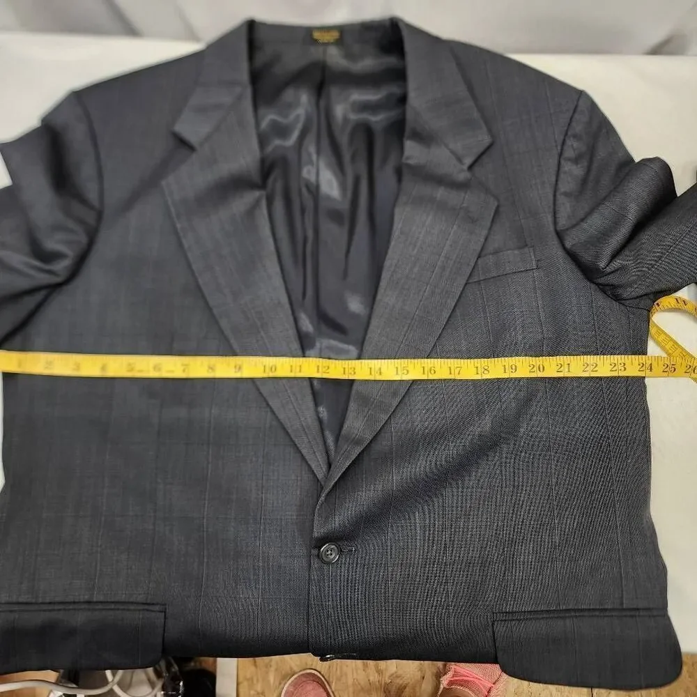 Oscar de la Renta Gray Plaid Wool Sport Coat Blazer Mens 44L Two Button